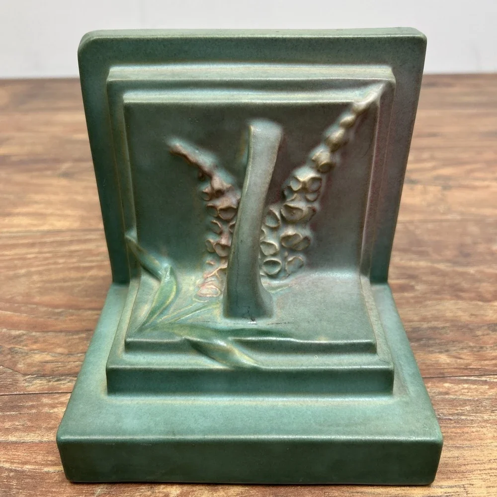 Roseville Pottery Foxglove Bookends Art‎ Pottery Ceramic Green Pink 5.75